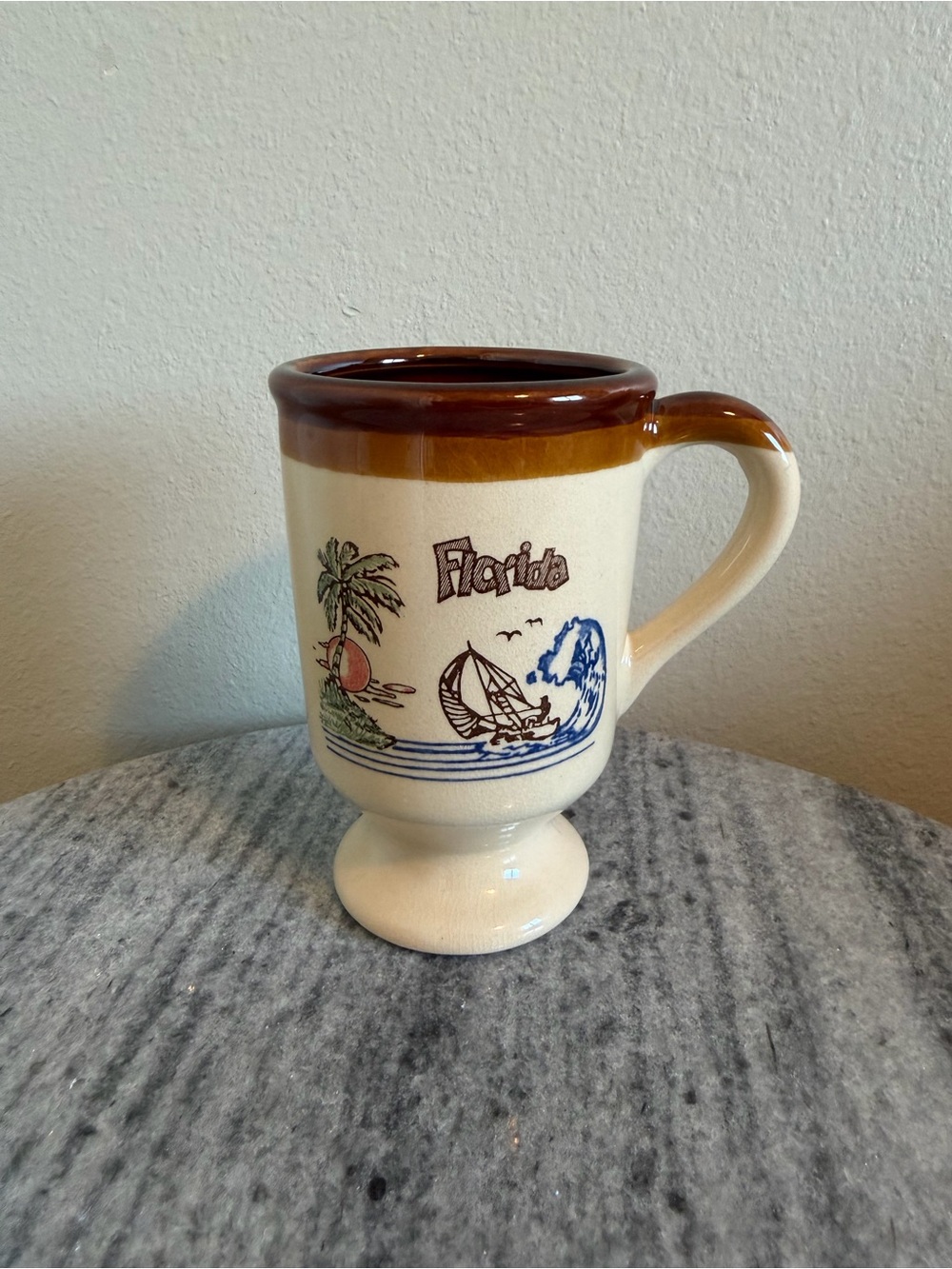 Vintage Florida Ceramic Pedestal Mug